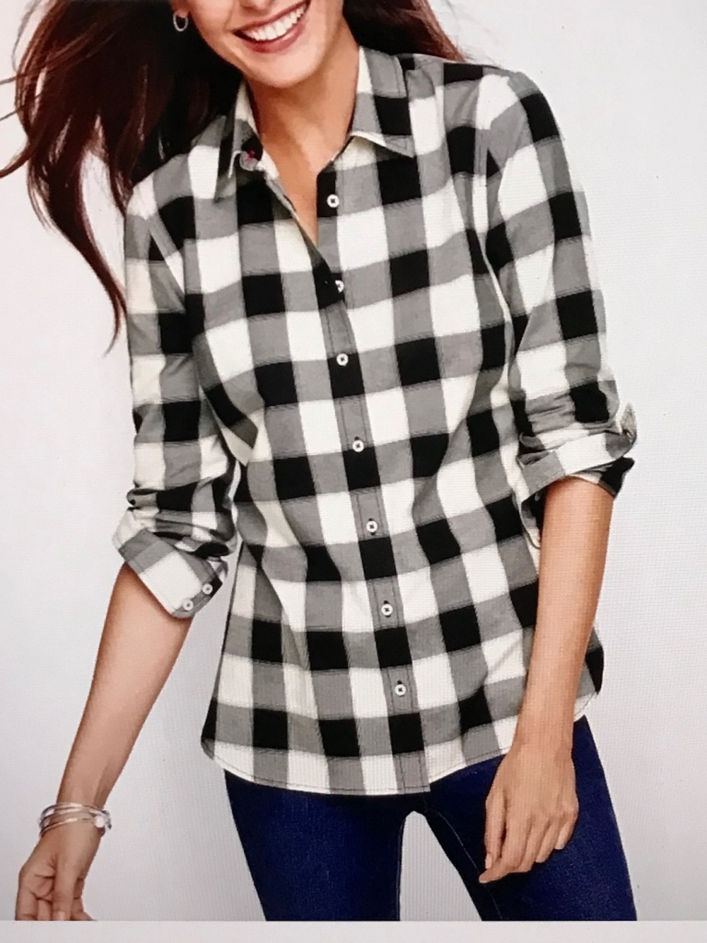 TALBOTS Plaid Button Down Shirt Long Sleeve Tunic Top Women's Plus Size 2X